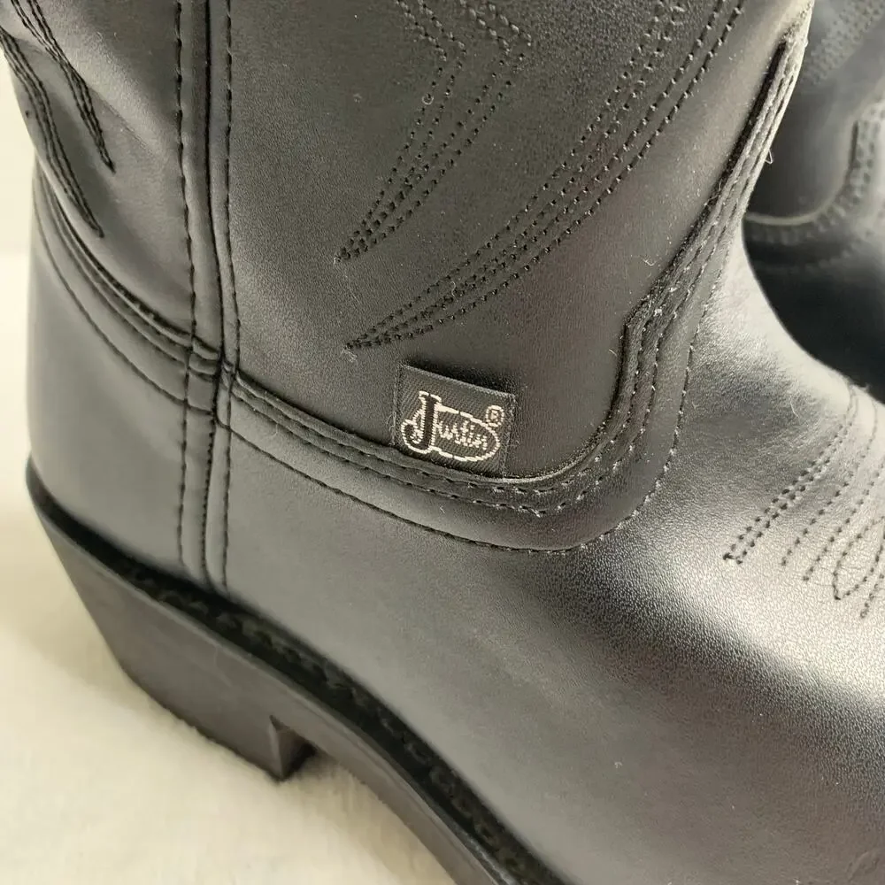 NWOT Justin Boots JB1104 Mens 7D Black Leather Pull-On Stitched Western Cowboy